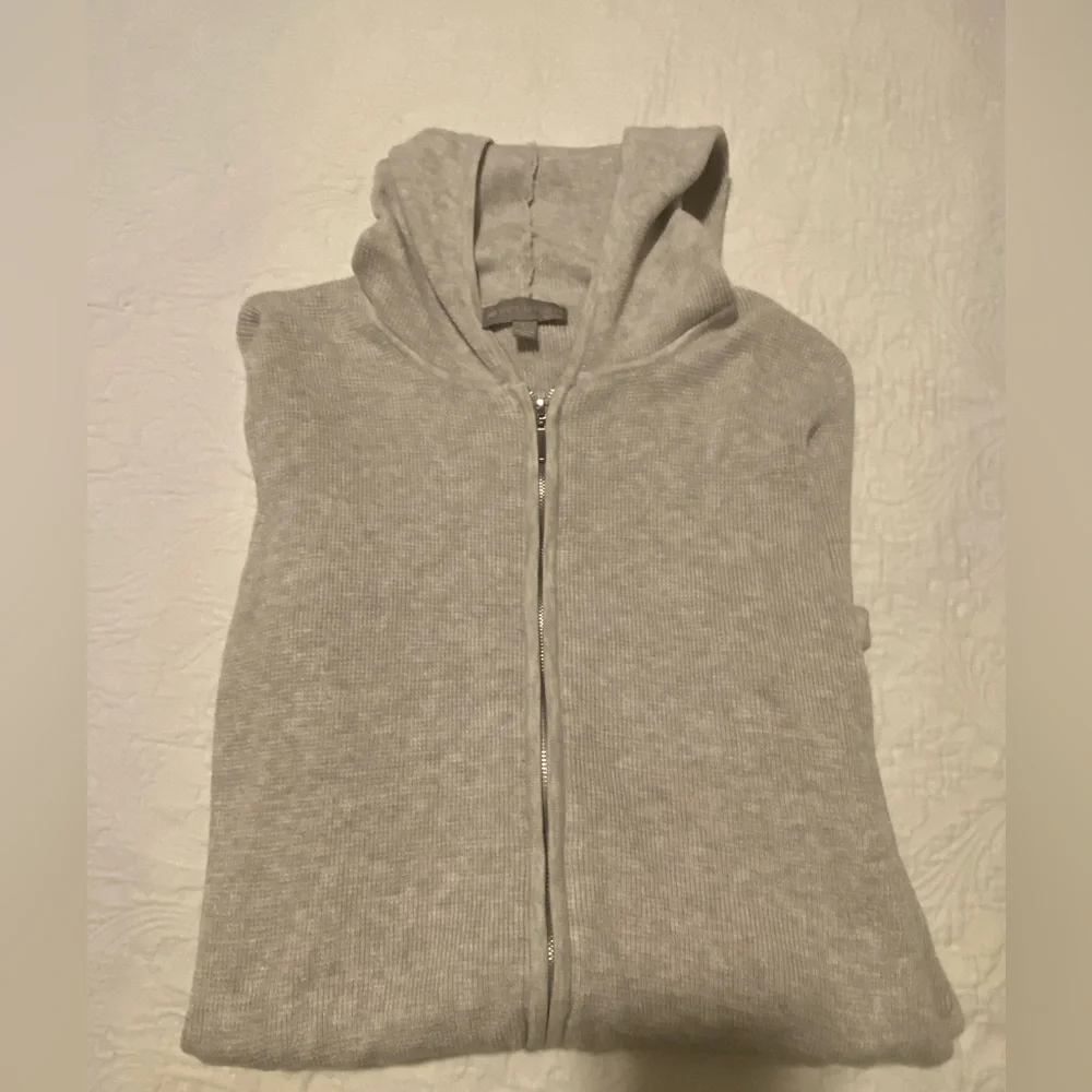 Evolution by Cyrus Light Gray Zip Front Hooded Cardigan Sweater. Size L - Picture 2 of 5